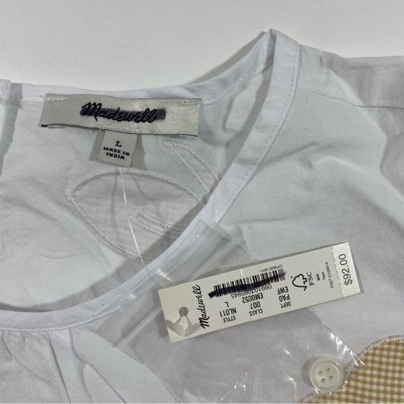 New Madewell Embroidered Poplin Puff Sleeve Cutout Crop Top - Picture 6 of 9